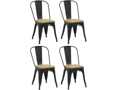 Chaise industrielle en métal et bois d'orme huilé (Lot de 4) (Noir)