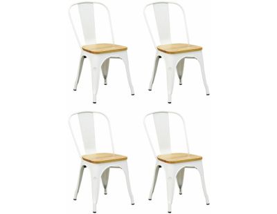 Chaise industrielle en métal et bois d'orme huilé (Lot de 4) (Blanc)