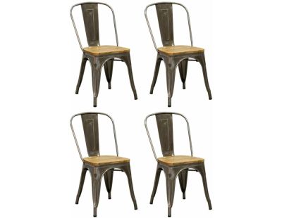 Chaise industrielle en métal et bois d'orme huilé (Lot de 4) (Acier brossé)