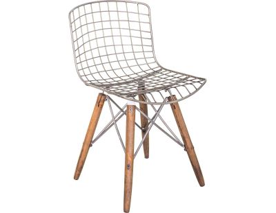 Chaise en métal et bois assise grillagée