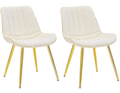 Chaise en métal et tissu Paris (Lot de 2) (Crème et doré)
