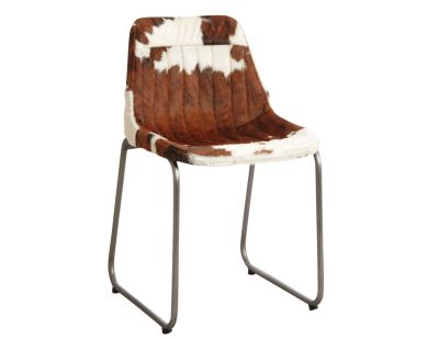 Chaise en métal et peau de vache naturelle (Marron et blanche)
