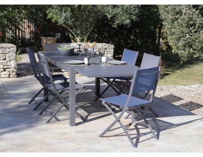 Chaise pliante en acier et toile Dream (Lot de 4) (Graphite, bleu)