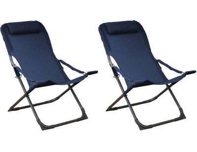 Chaise relax en acier et toile Easy (Lot de 2) (Graphite et bleu)