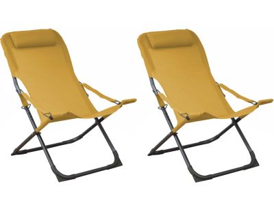 Chaise relax en acier et toile Easy (Lot de 2) (Graphite et moutarde)