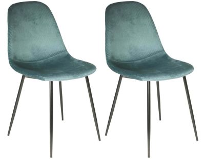 Chaise en velours côtelé Giulia (Lot de 2) (Bleu canard)