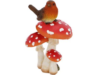 Champignons assortis avec oiseau en polyrésine (Lot de 3) (Taille S)