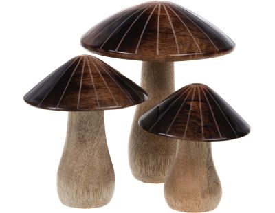 Champignons décoratifs en bois de manguier (Lot de 3)