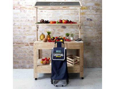 Chariot shopping en polyester 6 roues (Bleu)