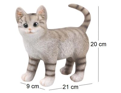 Chat gris debout en résine 21x9x20 cm