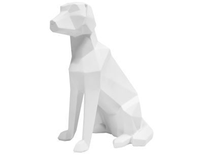 Chien assis en résine blanc mat Origami (Blanc)