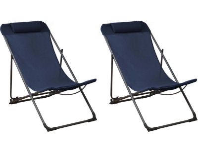 Chilienne en acier et toile Globe (Lot de 2) (Graphite et bleu)