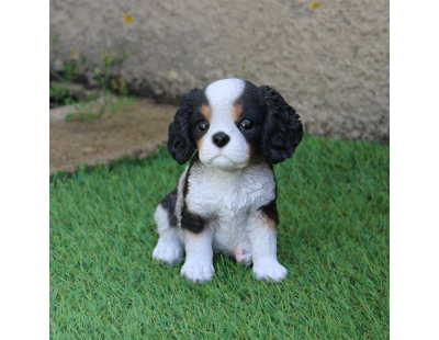 Chiot king charles assis en résine 15 cm