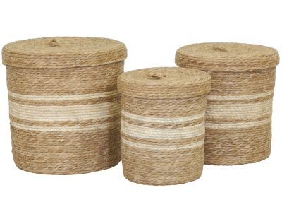 Boîtes de rangement en maïs naturel et blanc (lot de 3)