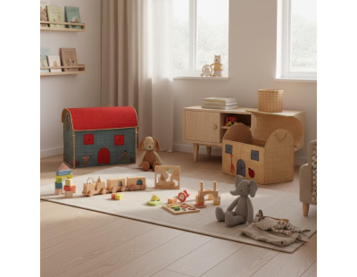 Coffres à jouets en rabane (Lot de 2)