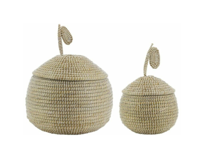 Coffres poire en jonc de mer (Lot de 2)