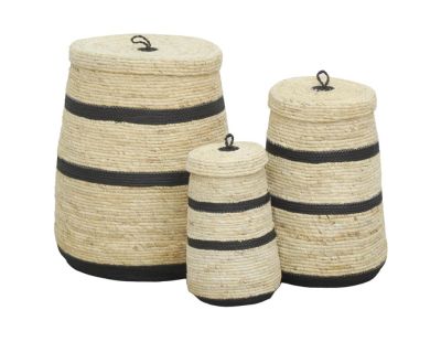 Coffres de rangement en maïs naturel et noir (lot de 3)