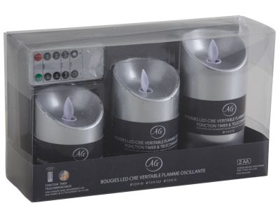 Coffret 3 bougies à LED avec télécommande Argent (Argent)