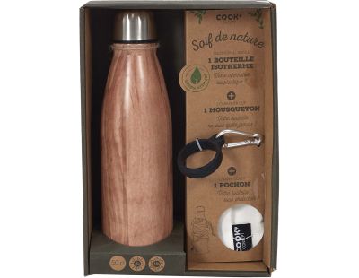 Coffret bouteille isotherme 50 cl avec mousqueton (Bois)