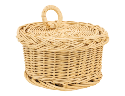 Coffret de rangement rond en osier blanc