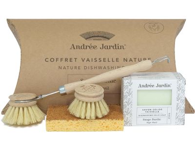 Coffret vaisselle avec brosse savon et éponge nature