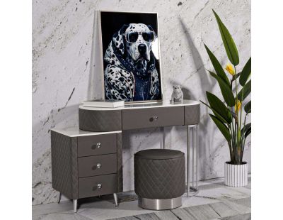 Coiffeuse effet matelassé avec tabouret Sharon (Gris et argent)