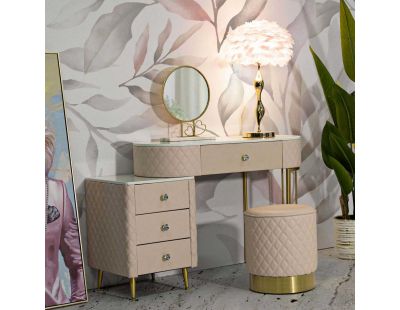Coiffeuse effet matelassé avec tabouret Sharon (Rose et doré)