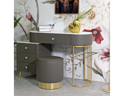 Coiffeuse effet matelassé avec tabouret Sharon (Gris et doré)