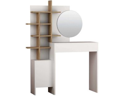 Coiffeuse avec rangement et miroir Mup (Blanc et chêne)