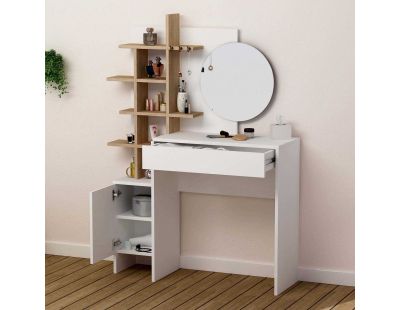 Coiffeuse avec rangement et miroir Mup (Blanc et chêne)