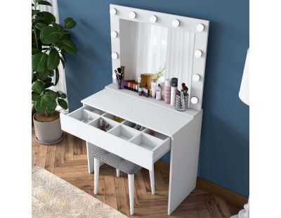 Coiffeuse avec rangements er miroir Beauty (Coiffeuse, miroir et tabouret)