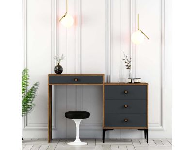 Coiffeuse avec tiroirs en aggloméré Lizbon (Anthracite et Noyer)