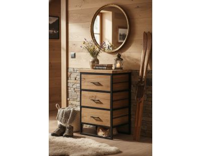 Commode en bois recyclé et métal LOFT (3 tiroirs)