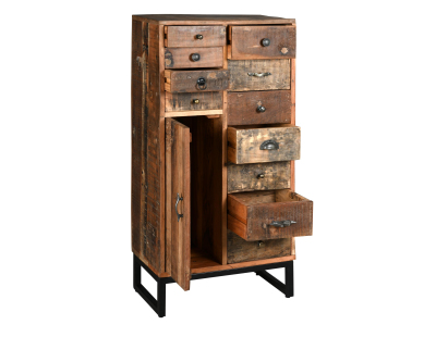 Commode haute en bois recyclé et métal