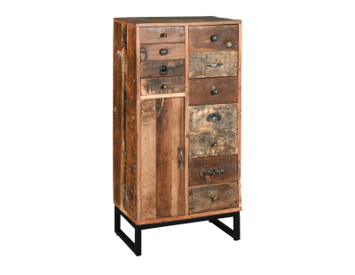 Commode haute en bois recyclé et métal