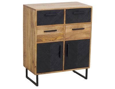 Commode en manguier naturel et teinté noir Damier (4 tiroirs + 2 portes)