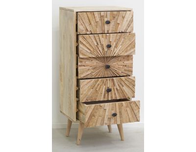 Commode en manguier sculpté SUNRISE (5 tiroirs)
