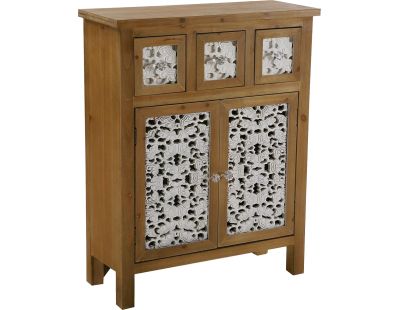 Commode de rangement en bois et blanc motif fleur Agnette