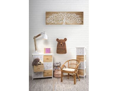 Commode en bois teinté blanc et naturel (6 tiroirs)