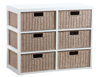 Petit meuble tiroirs en bois et papier cordé (6 tiroirs)