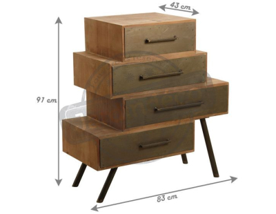 Commode 4 tiroirs en métal et bois