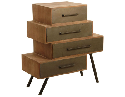 Commode 4 tiroirs en métal et bois