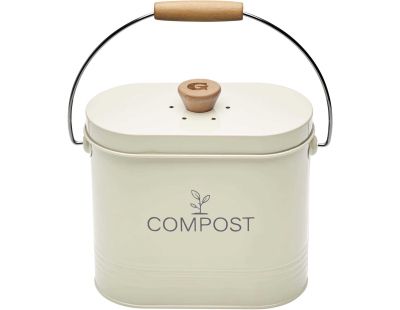 Composteur de cuisine ovale en métal avec filtre 3 litres (Beige)