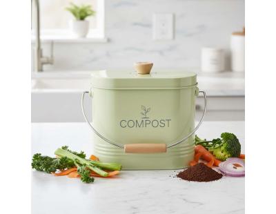 Composteur de cuisine ovale en métal avec filtre (Vert pastel - 7 litres)