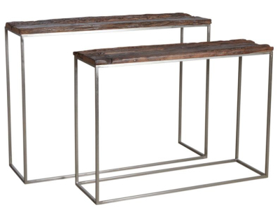 Console en acier patiné et bois massif (Lot de 2)