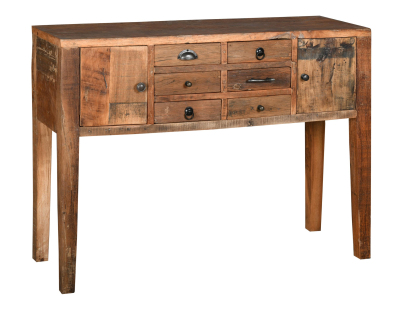 Console en bois recyclé et métal 6 tiroirs