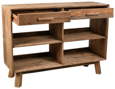Console en pin recyclé étagères et tiroirs REWOOD