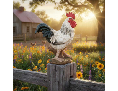 Coq blanc en résine 30 cm