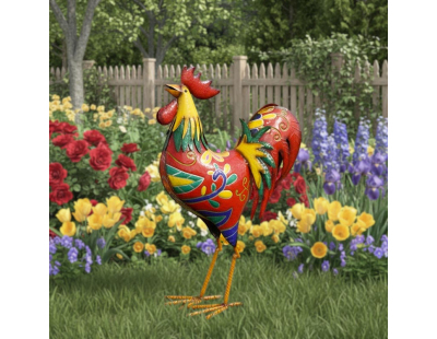 Coq en métal laqué multicolore