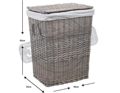 Grand panier à linge en osier doublé (Gris)